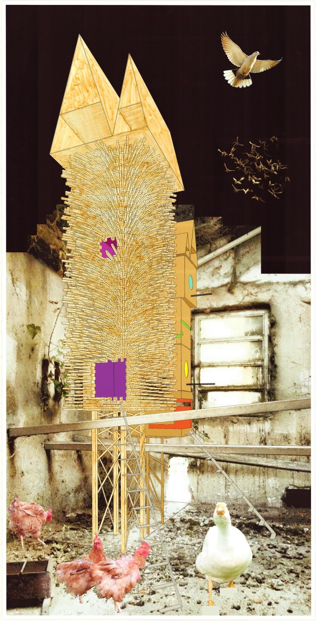 Bestiario Familiare (Pollaio a Busignetto di Verolengo, TO). Disegno semi-digitale 35 cm x 70 cm